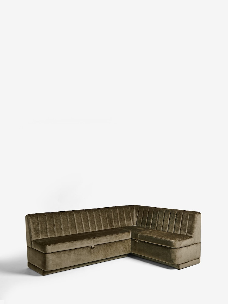 Plush Chenille Moss Green Anderson Storage Corner Dining Bench - Image 14 of 14