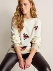 Ecru White Sequin Robins Christmas Jumper - Image 3 of 7