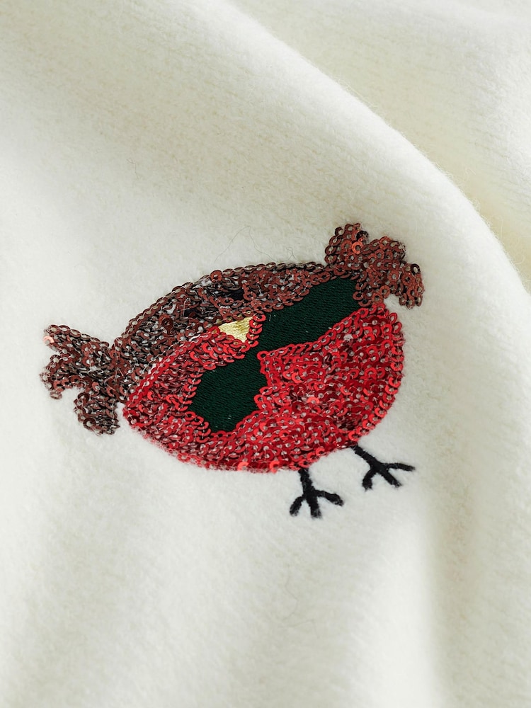 Ecru White Sequin Robins Christmas Jumper - Image 7 of 7