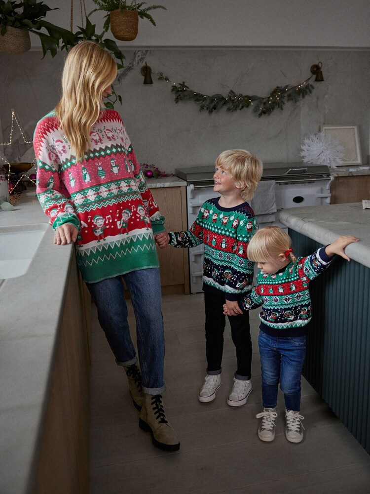 Pink/Green Dancing Elves Womens Christmas Cotton Jumper - Image 2 of 4
