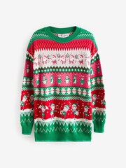 Pink/Green Dancing Elves Womens Christmas Cotton Jumper - Image 3 of 4