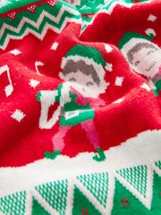Pink/Green Dancing Elves Womens Christmas Cotton Jumper - Image 4 of 4