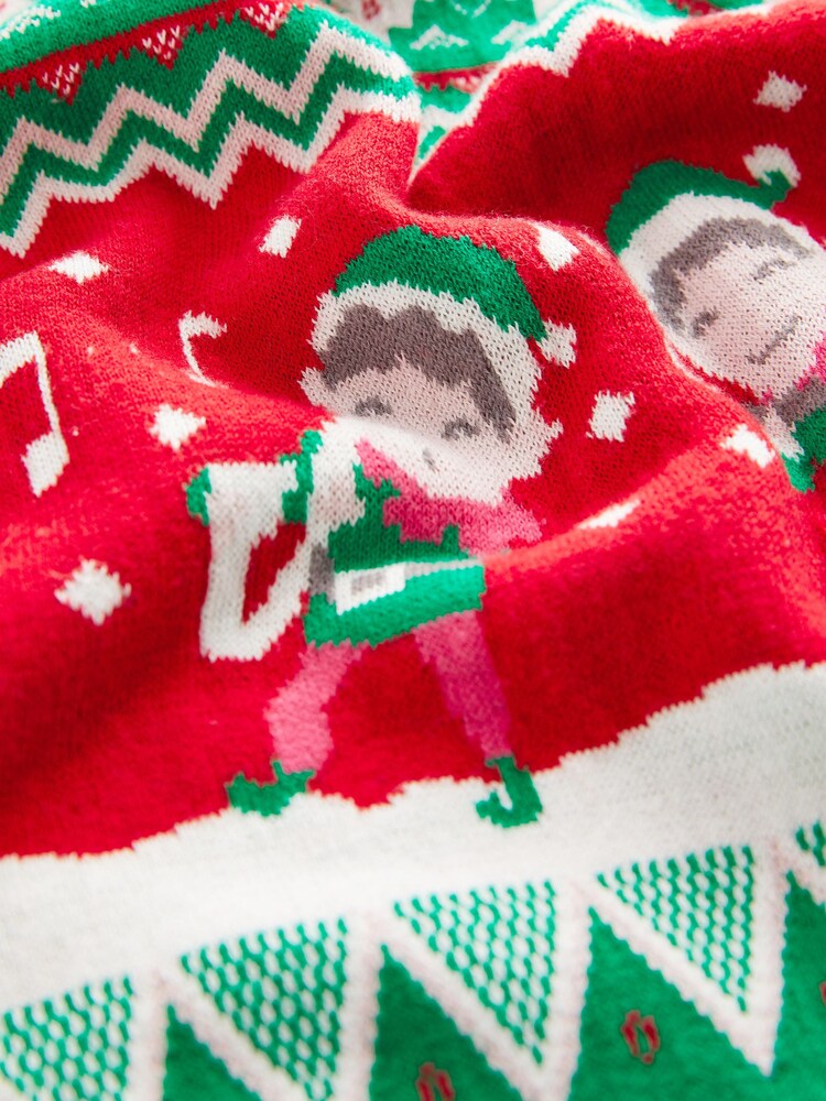 Pink/Green Dancing Elves Womens Christmas Cotton Jumper - Image 4 of 4