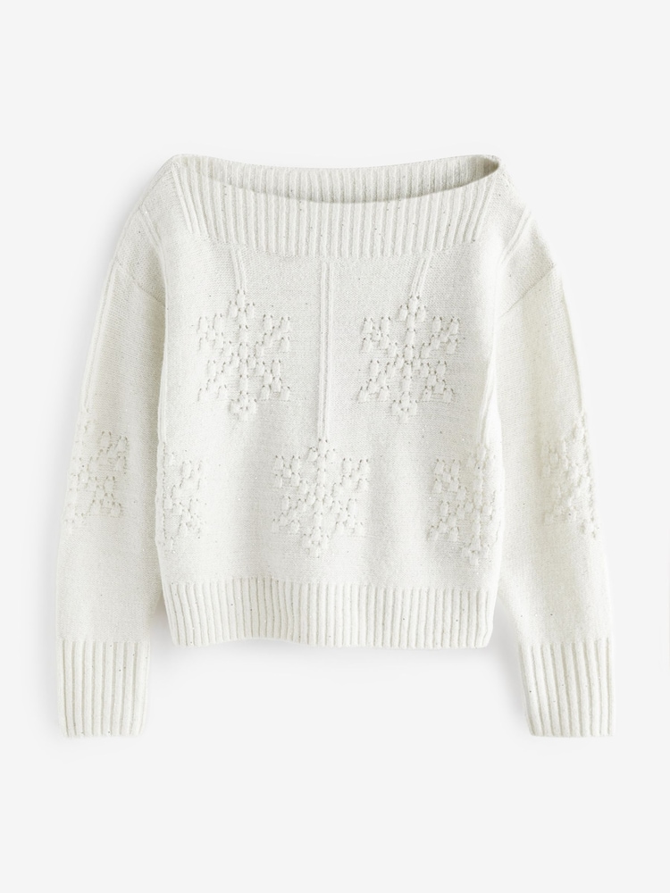 Ecru White Snowflake - Sweter z motywem bożonarodzeniowym - Image 5 of 6