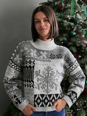 Grey Sequin Snowflake Womens Christmas Jumper - Image 1 of 4
