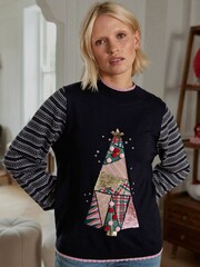 Marineblau/blau - Damen Weihnachtspullover mit Weihnachtsbaum - Bild 1 von 7