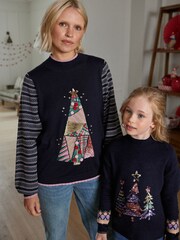 Marineblau/blau - Damen Weihnachtspullover mit Weihnachtsbaum - Bild 2 von 7