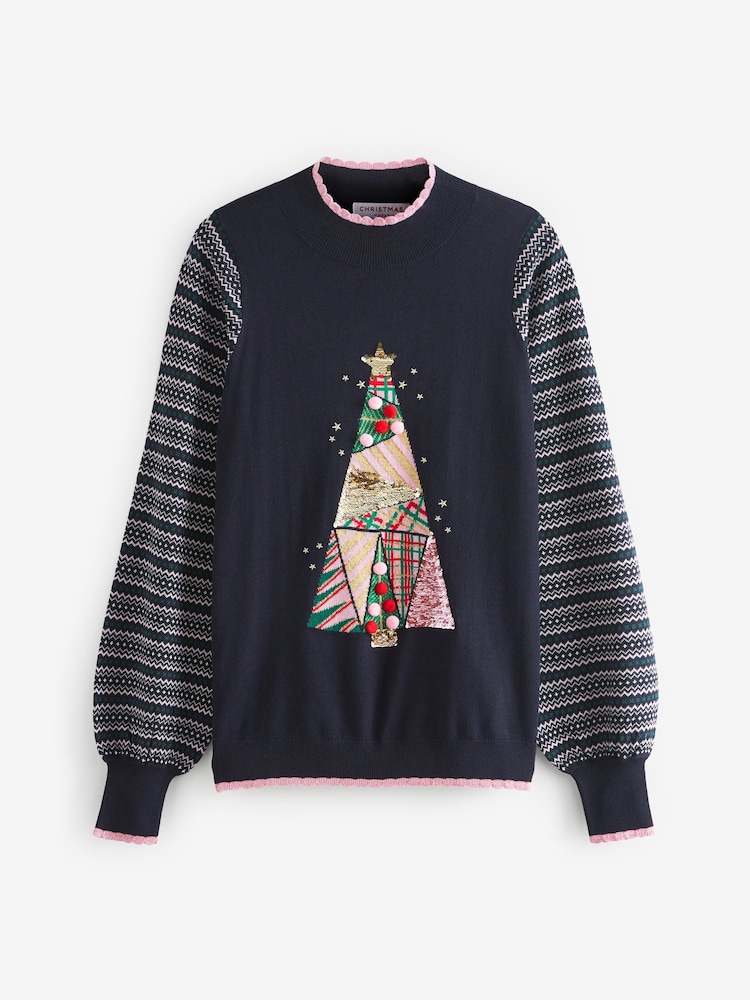 Navy Blue Christmas Tree Womens Christmas Jumper - Image 5 of 7