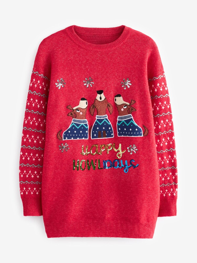 Red Happy Howlidays Slogan Christmas Jumper - Image 2 of 7