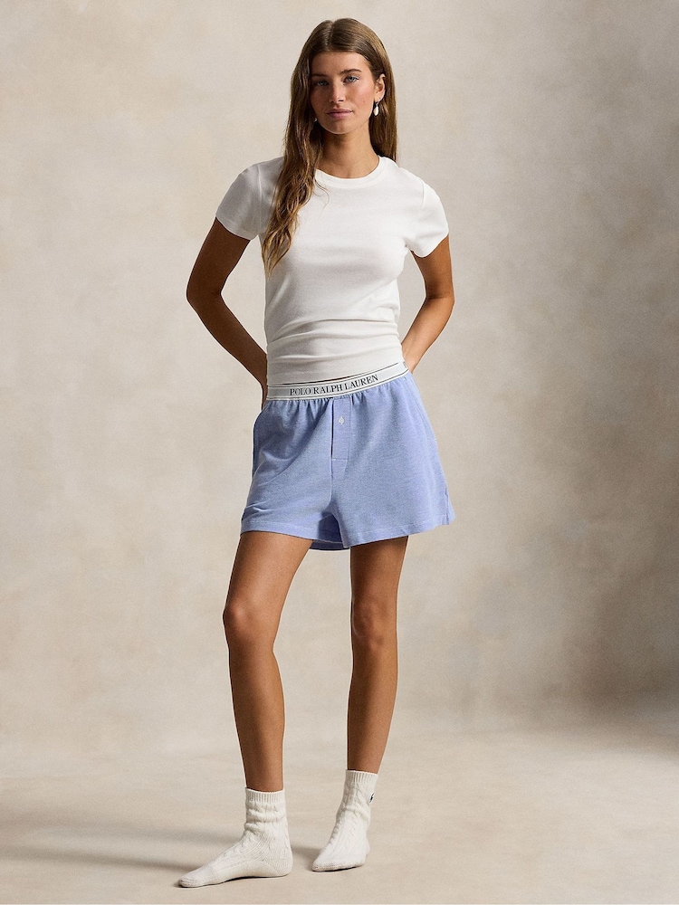Polo Ralph Lauren Blue Knit Oxford Sleep Boxers - Image 1 of 4 Polo Ralph Lauren Blue Knit Oxford Sleep Boxers - Image 1 of 4
