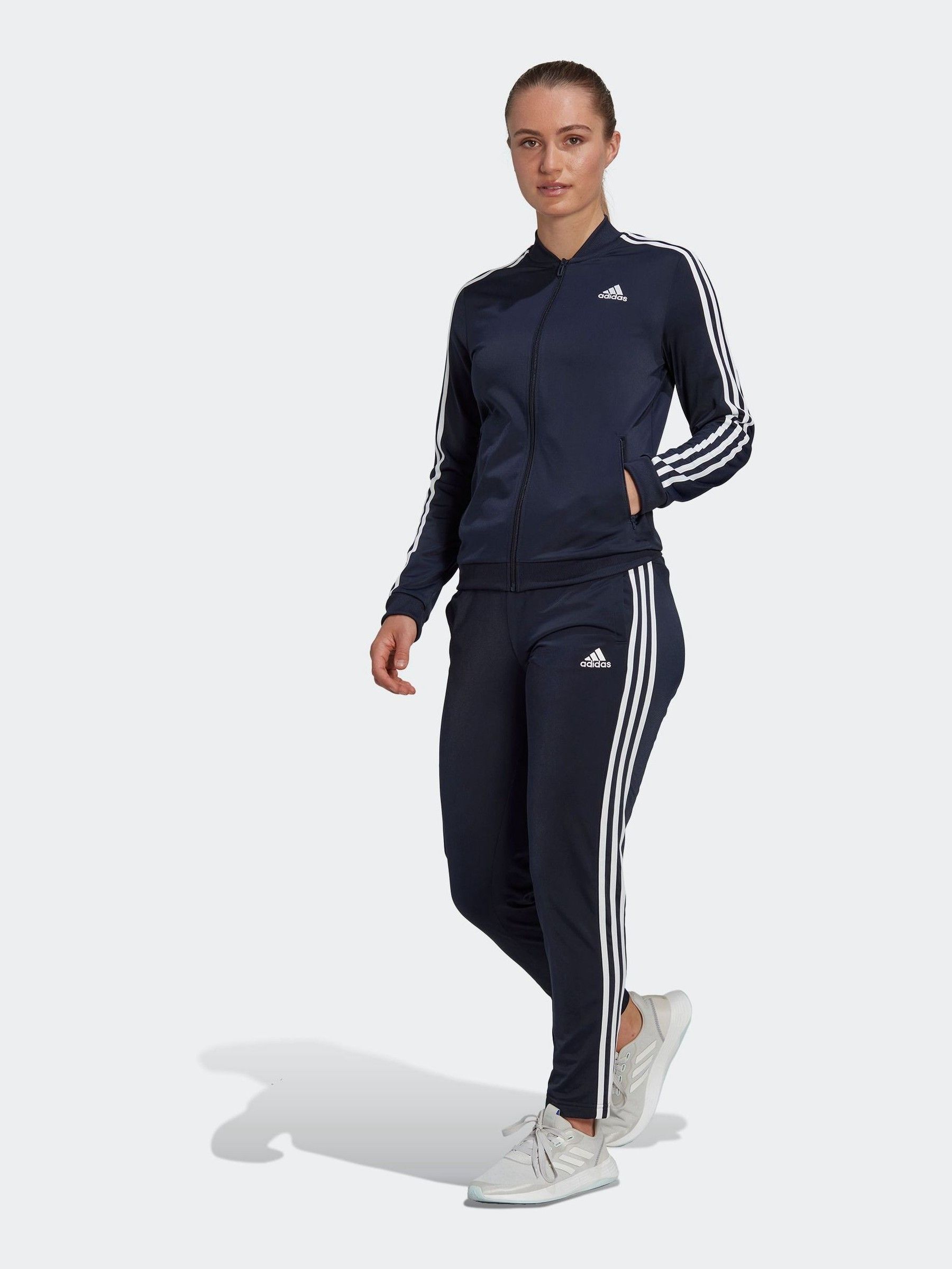 Adidas essentials navy tracksuit clearance