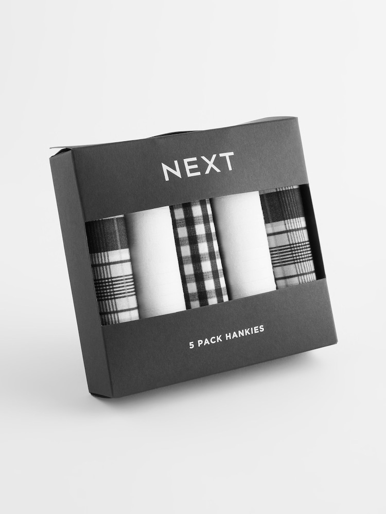 White/Black Check Geo Floral 100% Cotton Handkerchiefs 5 Pack - Image 1 of 3