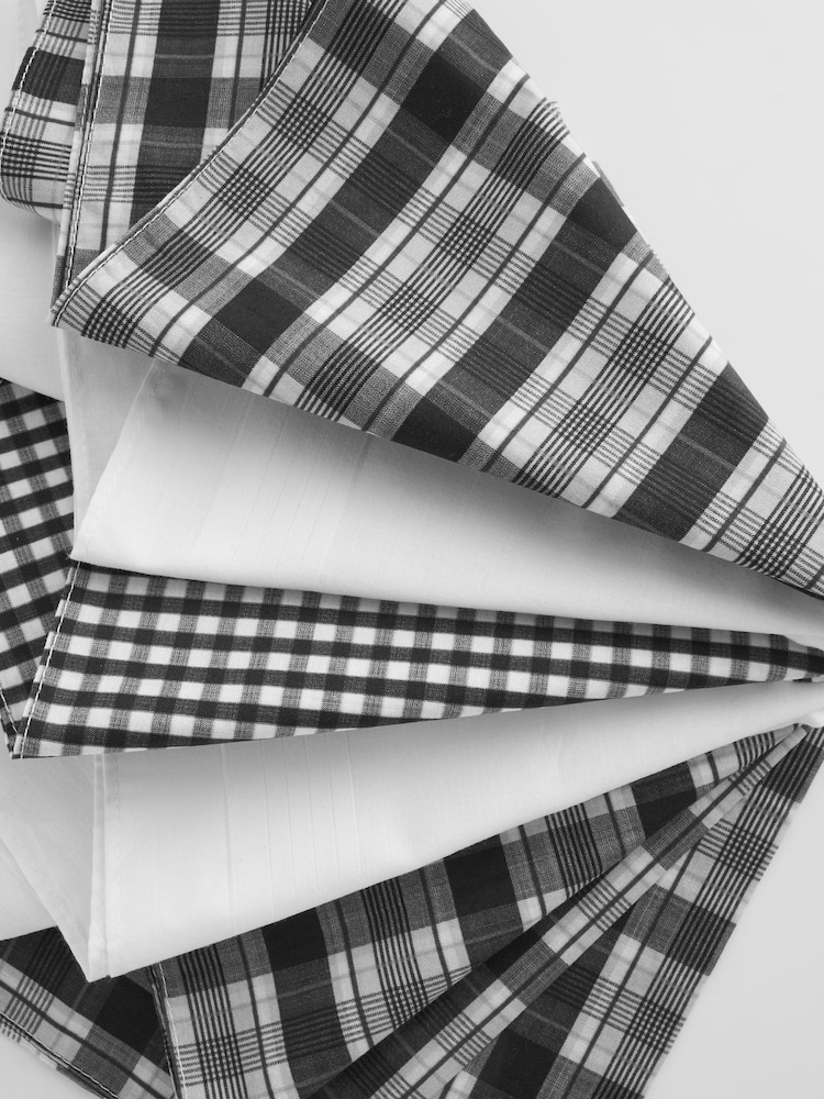 White/Black Check Geo Floral 100% Cotton Handkerchiefs 5 Pack - Image 3 of 3