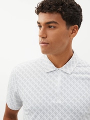 White Grey Print Golf Polo Shirt - Image 1 of 7