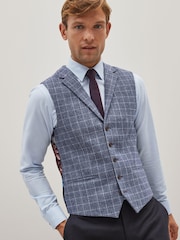 Blue Wool Blend Check Waistcoat - Image 1 of 6