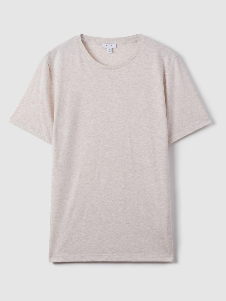 Reiss Oatmeal Melange Bless Cotton Crew Neck T-Shirt - Image 2 of 6