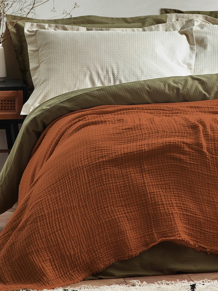 Yard Pecan Brown Oversized Lark 4 Layer Muslin Crinkle 100% Cotton Throw - Image 1 of 7