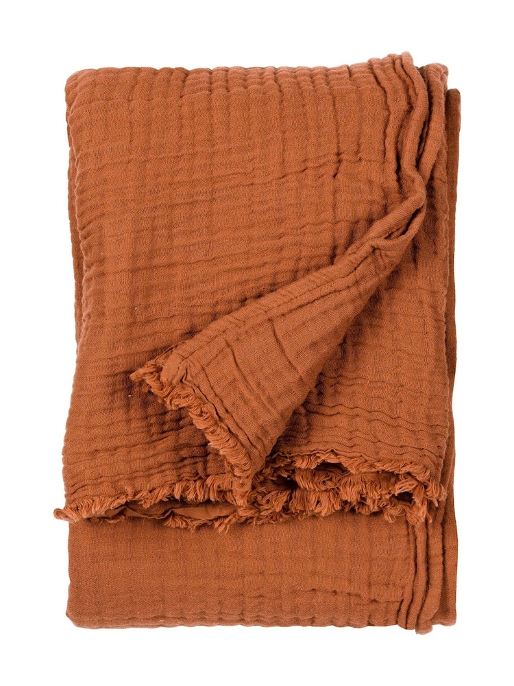 Yard Pecan Brown Oversized Lark 4 Layer Muslin Crinkle 100% Cotton Throw - Image 5 of 7
