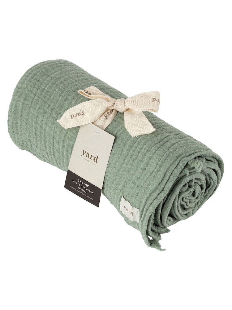 Yard Eucalyptus Green Lark 4 Layer Muslin Crinkle 100% Cotton Throw - Image 2 of 6 Yard Eucalyptus Green Lark 4 Layer Muslin Crinkle 100% Cotton Throw - Image 2 of 6