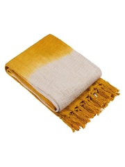 furn. Ochre Yellow Mizu Dip Dye 100% Cotton Slub Fringed Throw - Image 2 of 3