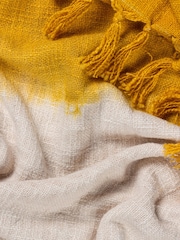 furn. Ochre Yellow Mizu Dip Dye 100% Cotton Slub Fringed Throw - Image 3 of 3