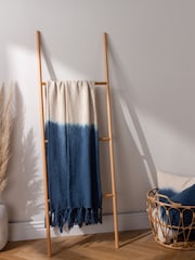 furn. Ink Blue Mizu Dip Dye 100% Cotton Slub Fringed Throw - Image 1 of 4