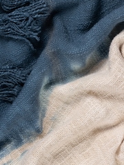 furn. Ink Blue Mizu Dip Dye 100% Cotton Slub Fringed Throw - Image 4 of 4