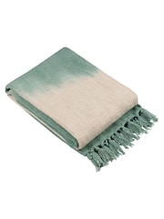 furn. Eucalyptus Green Mizu Dip Dye 100% Cotton Slub Fringed Throw - Image 2 of 3