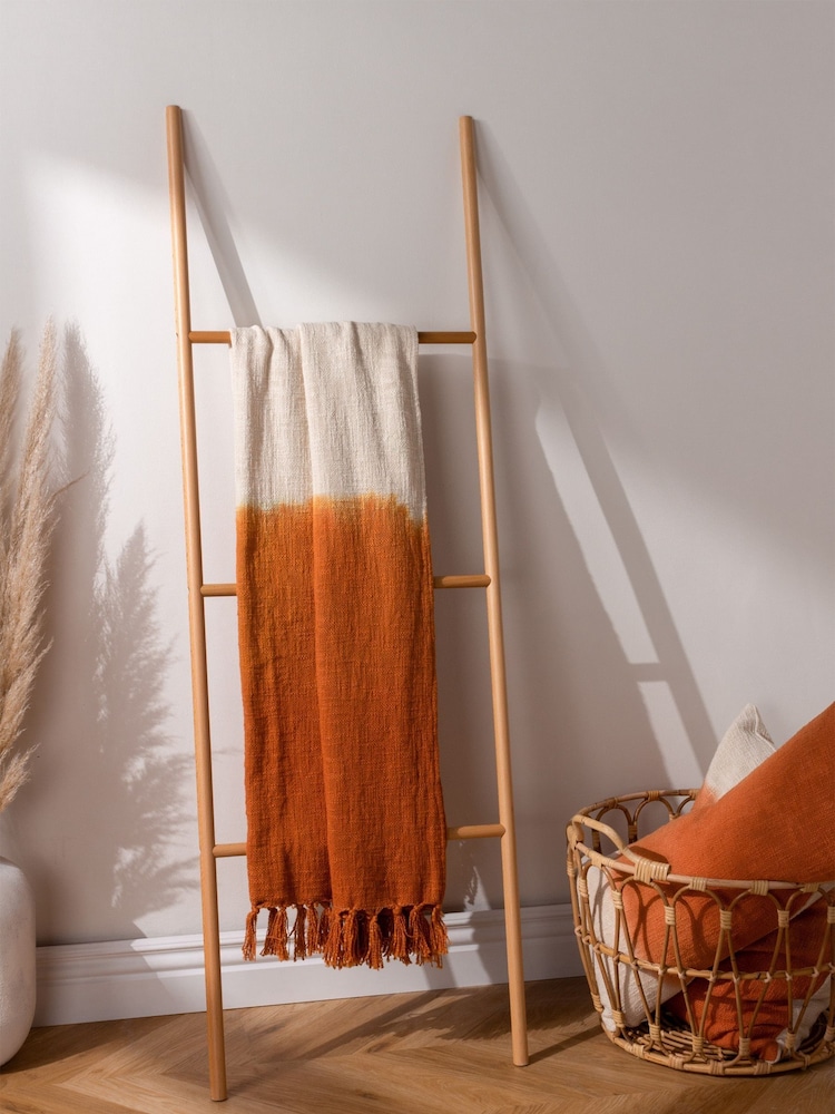 furn. Amber Orange Mizu Dip Dye 100% Cotton Slub Fringed Throw - Image 1 of 3
