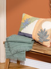 Furn Green Tulna Abstract Embroidered Piped 100% Cotton Cushion - Image 1 of 7