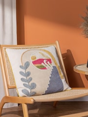 Furn Natural 100% Cotton Chamae Chevron Floral Tasselled Cushion - Image 1 of 8