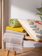 Furn Natural 100% Cotton Chamae Chevron Floral Tasselled Cushion - Image 2 of 8