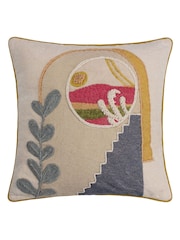 Furn Natural 100% Cotton Chamae Chevron Floral Tasselled Cushion - Image 5 of 8
