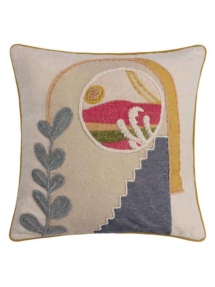 Furn Natural 100% Cotton Chamae Chevron Floral Tasselled Cushion - Image 5 of 8