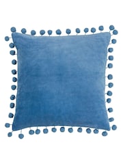 Furn Sky Blue Dora 100% Cotton Velvet Pom-Pom Trim Cushion - Image 2 of 6