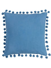Furn Sky Blue Dora 100% Cotton Velvet Pom-Pom Trim Cushion - Image 3 of 6