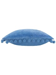Furn Sky Blue Dora 100% Cotton Velvet Pom-Pom Trim Cushion - Image 5 of 6