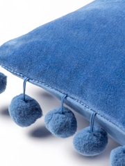 Furn Sky Blue Dora 100% Cotton Velvet Pom-Pom Trim Cushion - Image 6 of 6