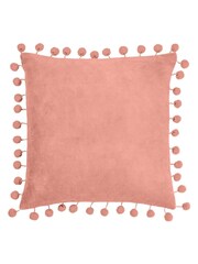Furn Pale Pink Dora 100% Cotton Velvet Pom-Pom Trim Cushion - Image 1 of 6