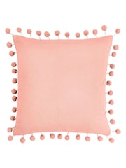 Furn Pale Pink Dora 100% Cotton Velvet Pom-Pom Trim Cushion - Image 2 of 6