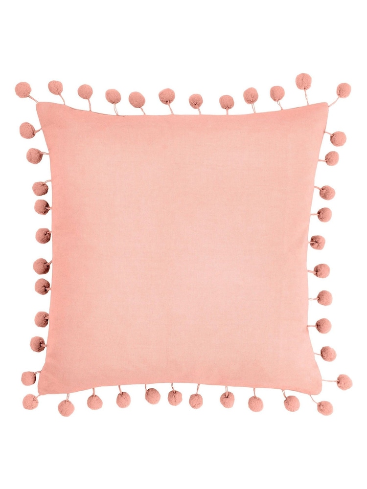 Furn Pale Pink Dora 100% Cotton Velvet Pom-Pom Trim Cushion - Image 2 of 6
