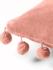 Furn Pale Pink Dora 100% Cotton Velvet Pom-Pom Trim Cushion - Image 4 of 6