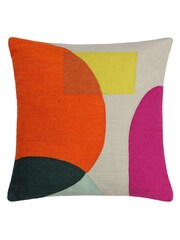 Furn Natural Beige Anjo Geometric Colourblock Crewl Embroidered 100% Cotton Cushion - Image 4 of 7