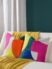 Furn Green Anjo Geometric Colour Block Crewl Embroidered 100% Cotton Cushion - Image 2 of 7