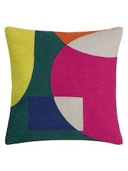 Furn Green Anjo Geometric Colour Block Crewl Embroidered 100% Cotton Cushion - Image 3 of 7