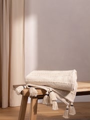 Yard Natural Beige Caliche Woven Contrast Tasselled 100% Cotton Throw - Image 1 of 3