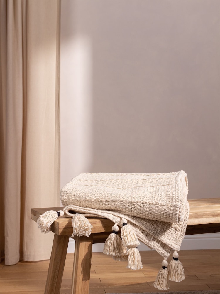 Yard Caliche Woven Contrast Tasselled 100% Cotton Throw - Image 1 of 3 Yard Caliche Woven Contrast Tasselled 100% Cotton Throw - Image 1 of 3
