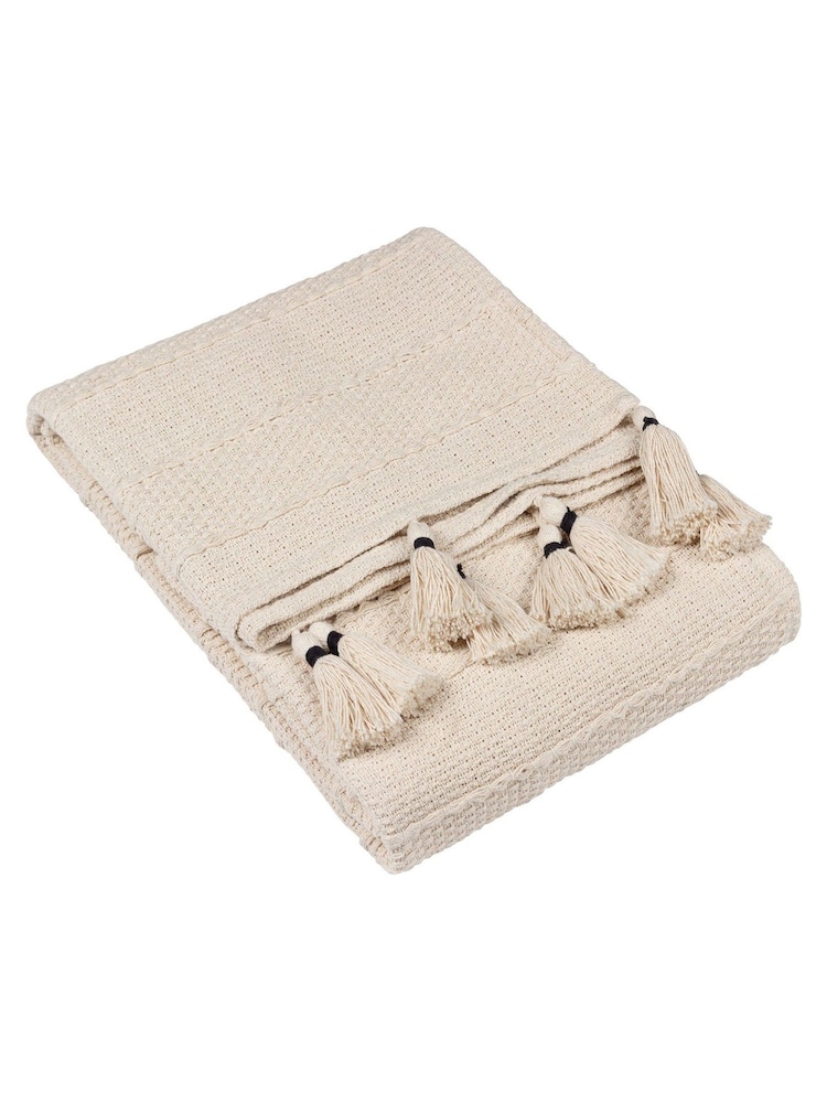 Yard Caliche Woven Contrast Tasselled 100% Cotton Throw - Image 2 of 3 Yard Caliche Woven Contrast Tasselled 100% Cotton Throw - Image 2 of 3