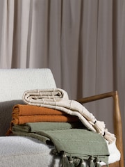 Yard Eucalyptus Green Caliche Woven Contrast Tasselled 100% Cotton Throw - Image 4 of 4