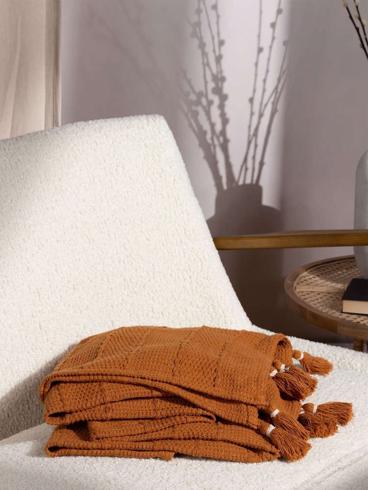 Yard Ginger Brown Caliche Woven Contrast Tasselled 100% Cotton Throw - Image 1 of 3 Yard Ginger Brown Caliche Woven Contrast Tasselled 100% Cotton Throw - Image 1 of 3